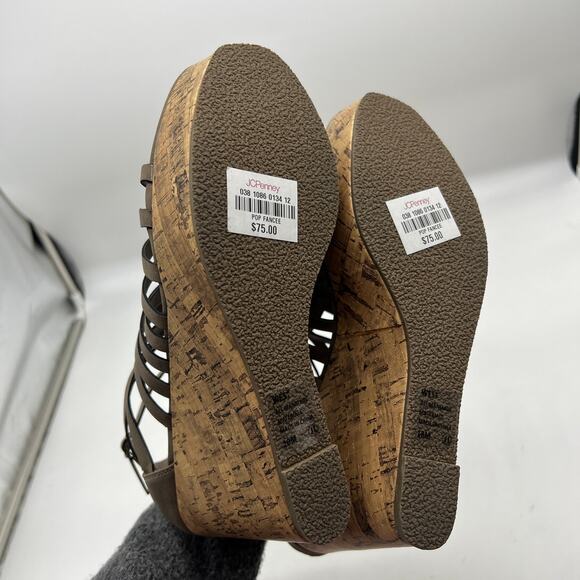 Pop Women Platform Wedge Shoes Zipup Brown Size 10M - Picture 7 of 8